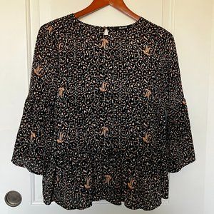 Madewell Silk Fiesta Paisley 3/4 Bell Sleeve Peplum Blouse XXS